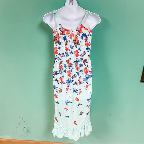 Crazy 8 Turquoise & Orange Butterfly Print Maxi Dress Girls Size 5/6 - Picture 6 of 9